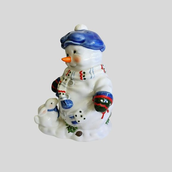 Priscilla Hillman Snow Folks Enesco "Lets Have A Ball" Vintage Snowman Figurine - Picture 8 of 9